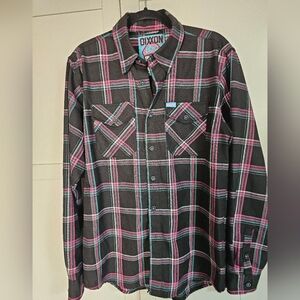 Dixxon Flannel Co "Bowie" Men's Sz M Shirt Black Pink Blue Plaid Excellent Cond